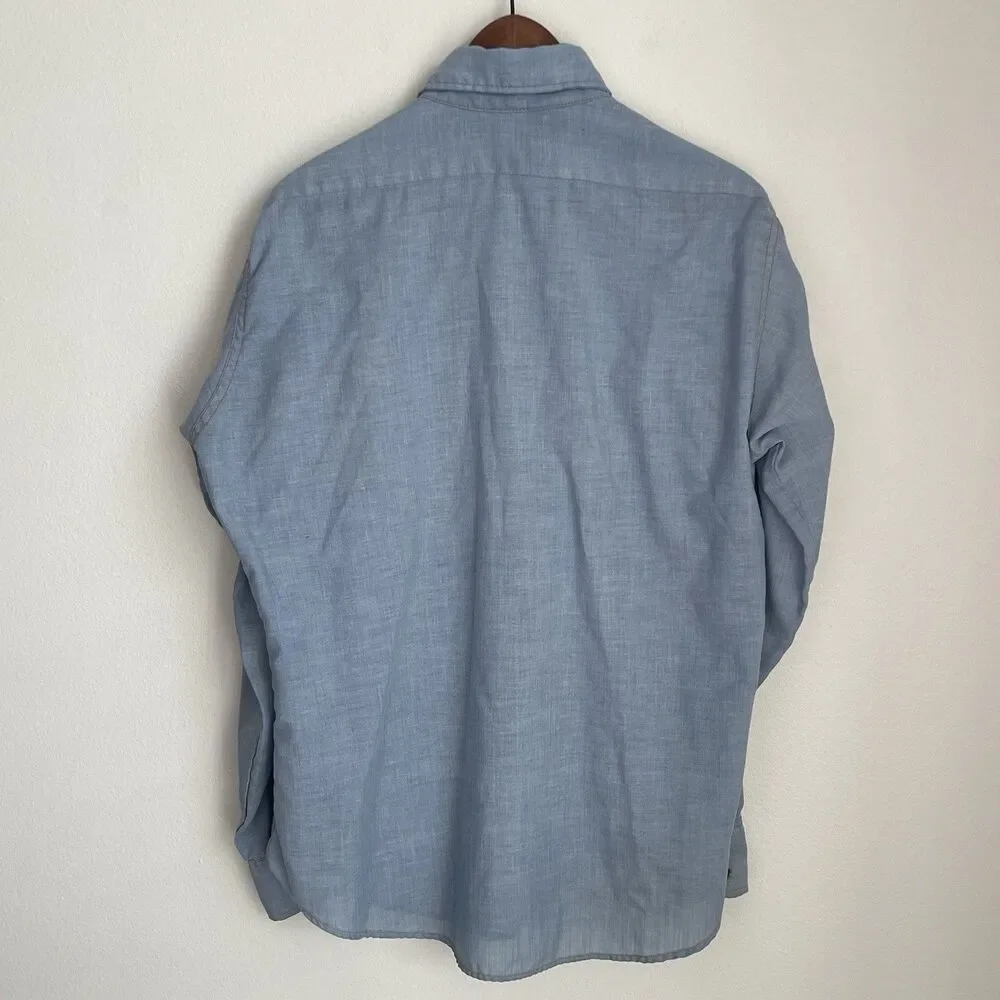 VTG 70s Levi’s Chambray Orange Tab Men’s Work Shirt Sky Blue Cotton Blend Large